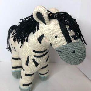 Best Years Ltd Organic Cotton Zebra Knitted Stuffed Animal Plush 9 inches